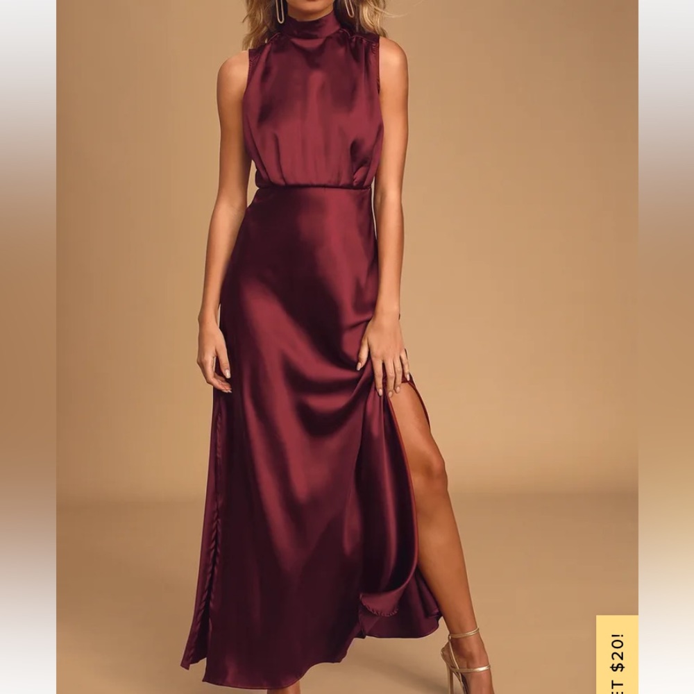 Lulu’s Classic Elegance Wine Satin Dress